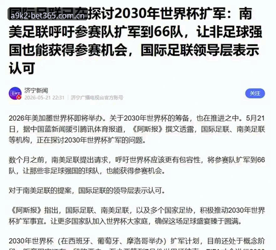 BET365登录教程 2030世界杯扩军至66队深度分析:全球足球格局变革与中国队的绝佳契机